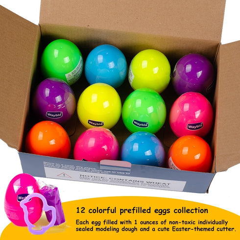 Waybla 12-Pack Prefilled Easter Eggs with Modeling Dough & Easter-Shaped Cutters, Non-Candy Easter Gift Easter Basket