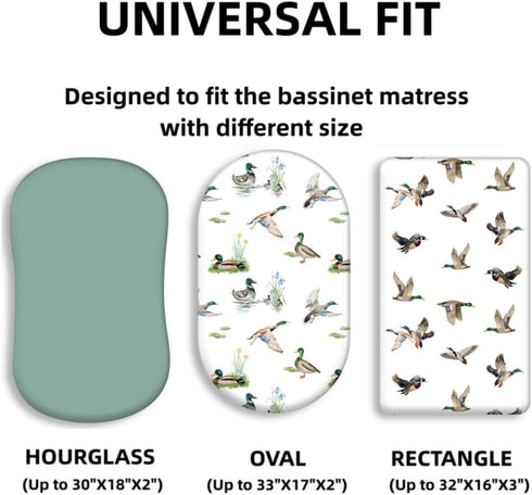 FIGEPO 4 Pack Mallard Duck Baby Bassinet Sheets Neutral Unisex Breathable Fitted Nursery Sheets for Baby Girl or Boys
