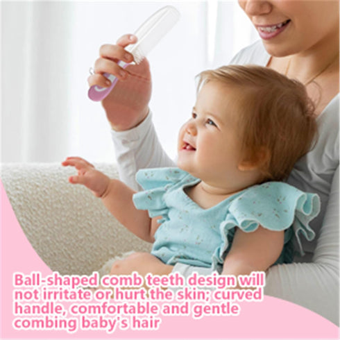 Little Angel Sets, Baby Hair Brush and Comb New Born Baby Hair Brushes, Perfect Baby Registry Gift for Newborns(Pink)