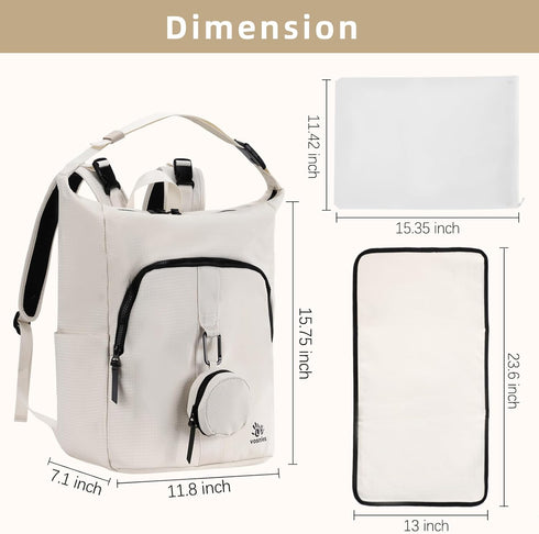 vosmles Backpack Diaper Bag with Changing Pad, Wet Dry Bag, Pacifier Case and Stroller Straps, Soft Cotton Lining, Baby