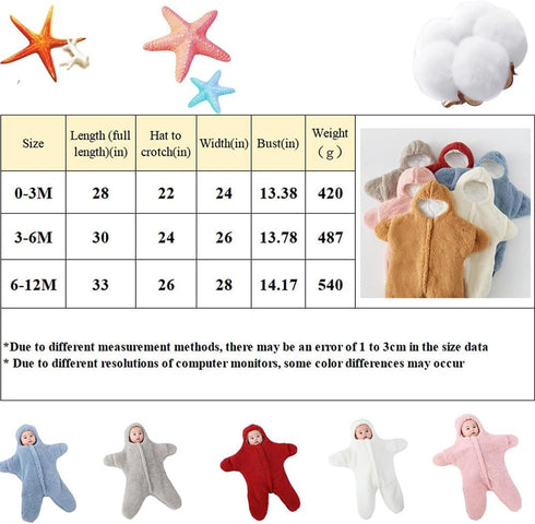 Generic Baby Starfish Onesie, Thick Fleece Wearable Starfish Baby Onesie, Newborn Starfish Swaddle Bag