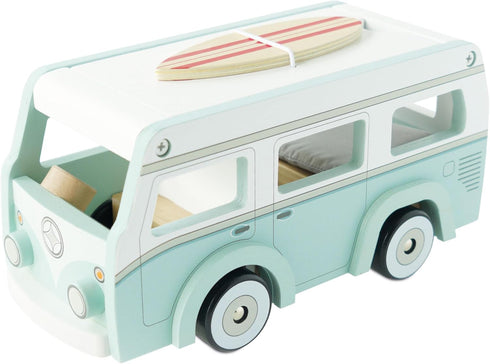 Le Toy Van Wooden Holiday Campervan with Detachable Surfboard, Suitable for Ages 3 and Up