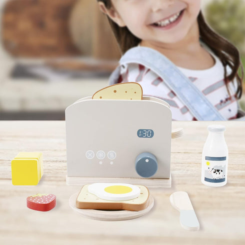 Playset 11 PairPear Pop up Toaster Play Kitchen - Wooden Toy Food Accessories for Kids
