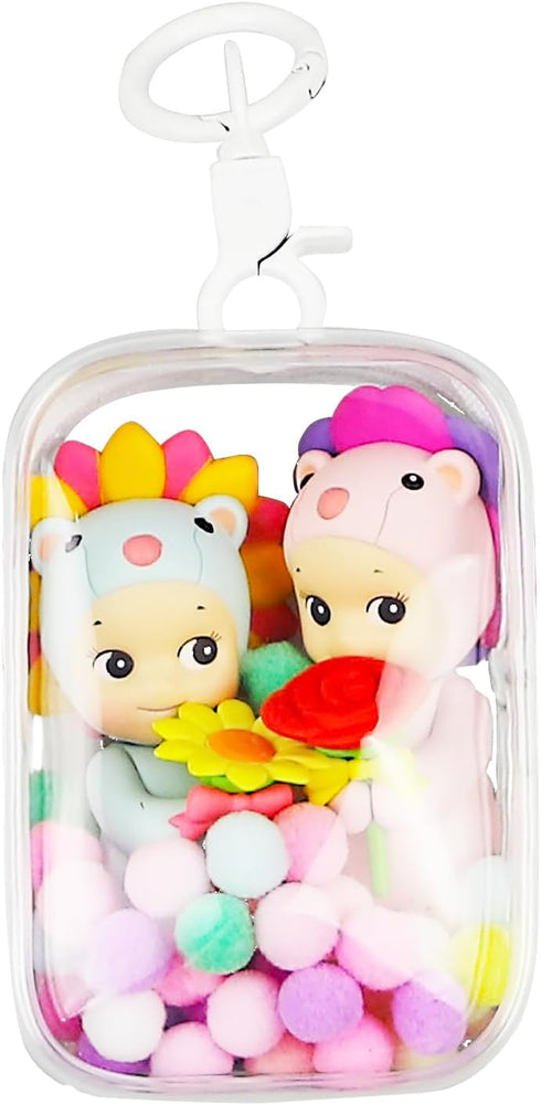 Clear Figure Display Bag with Keychain, Portable Small Doll Storage Bag with Zipper Closure for Collectibles