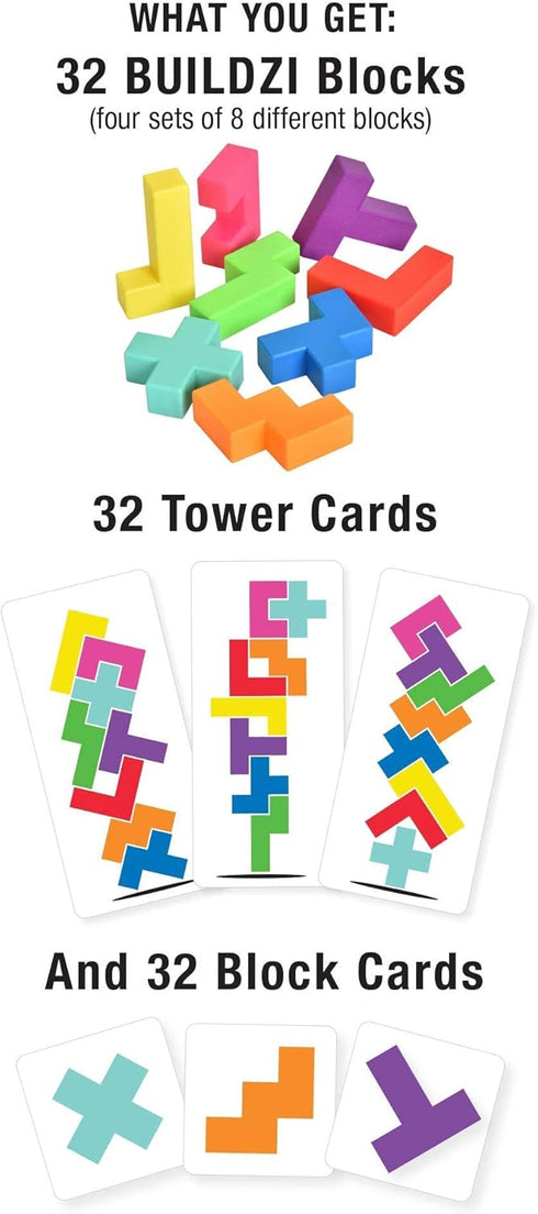TENZI BUILDZI Fast Stacking Building Block Game for 2 to 4 Players Ages 6 to 96, Perfect for Family Game Night