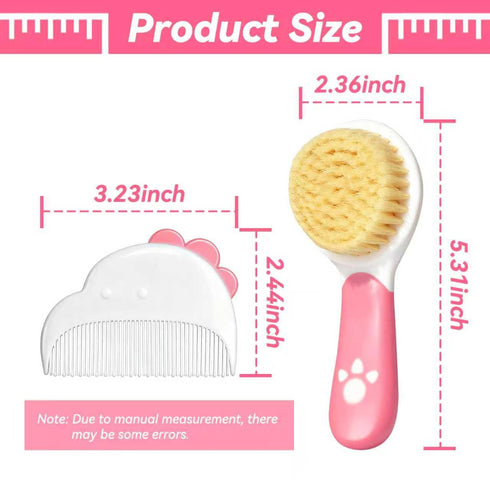 Set, Baby Hair Brush and Comb Soft Bristles Cradle Cap Brush for Newborns, Toddlers, Baby Registry Gift (Rose Red)