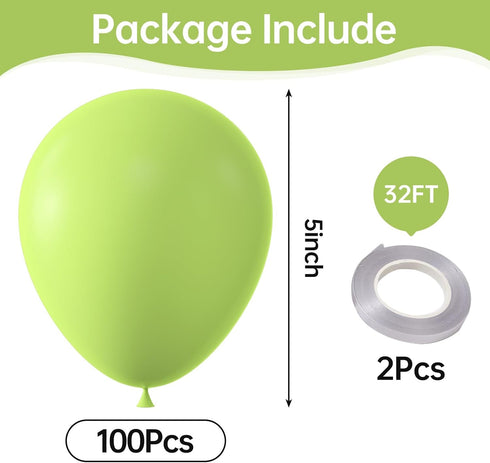 KALOR Lime Green Balloons, 100 Pcs 5 Inch Mini Matte Latex Balloons for Birthday Decoration, Wedding Party