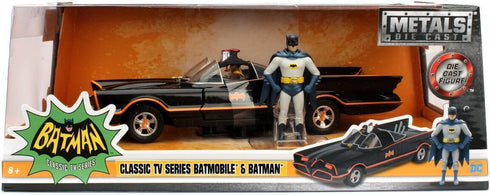 1966 Classic TV Series Batmobile - 1:24 Die-Cast Car with Batman and Robin Figures, Toys for Kids and Adults