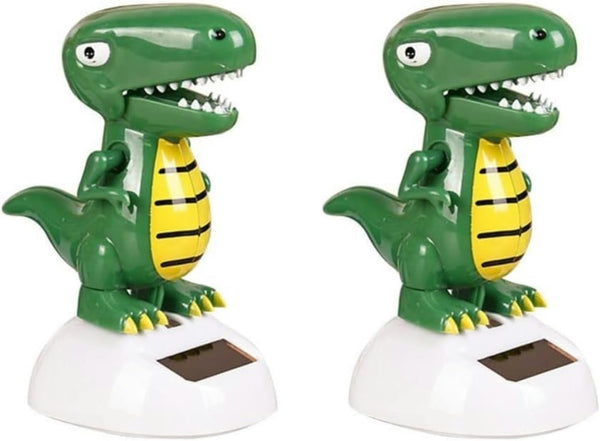 2Pcs Green Solar Powered Dancing Dinosaur - No Battery Required, Desk Decor and Birthday Gift
