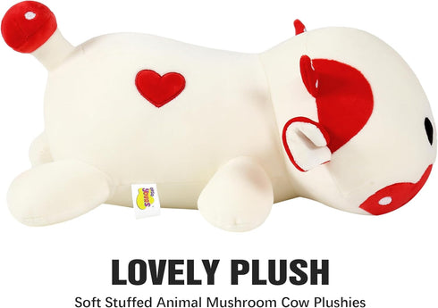 Onsoyours 12" Cute Cow Plushie - Soft Squishy Mushroom Cow Toy Pillow for Kids (Red Mushroom Cow)