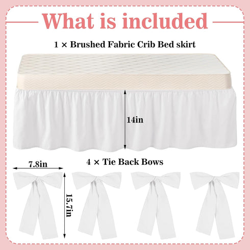 4 28" 52" 14" SmoothNovelty White Crib Bed Skirts with Large Cot Bow x Baby Crib Skirt for Boys Girls Nursery Toddler