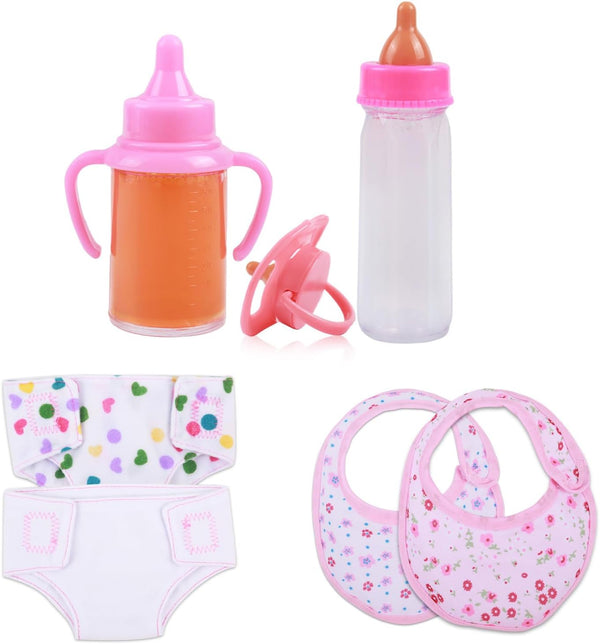CARANOVO Baby Doll Accessories Set 7 Pcs Feeding and Caring Set with