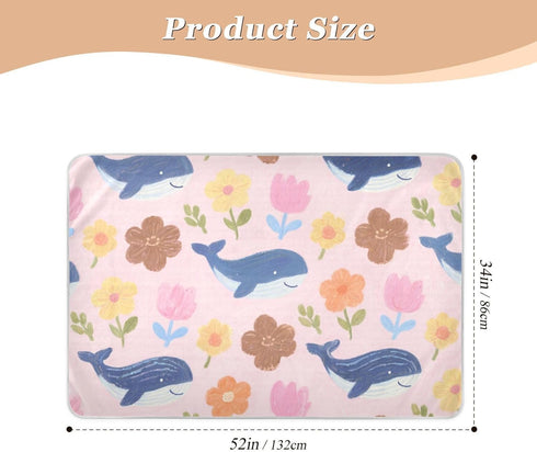 siphylline 52" 34" Cute Cartoon Blue Whale Flowers Extra Large Resuable Potty Training Pad Waterproof Washable Diaper