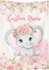 Personalized Baby Blanket for Boys Girls Elephant Custom Baby Blanket with Name
