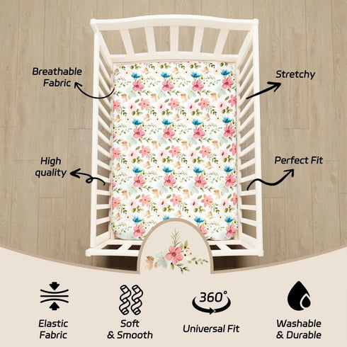 FIGEPO 4 Pack Pack Set Pack Baby Girl N Play Mini Crib Sheets Soft Fitted Floral Theme Baby Girl Mattress Covers