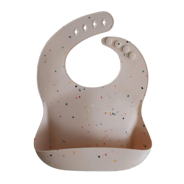 mushie Silicone Baby Bib, Waterproof Adjustable Fit Bibs in Vanilla Confetti