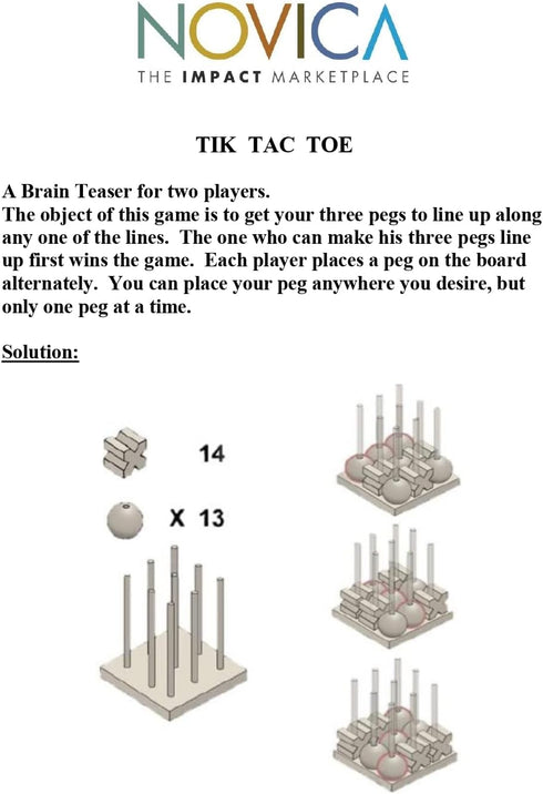 NOVICA 275090 Light Brown Hand Made Rain Tree Wood Tic Tac Toe Game