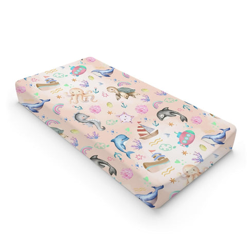Colorful Sea Animals Baby Changing Pad Covers for Boys & Girls 32''x16'' Unisex Fitted Sheets