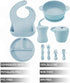 PandaEar Silicone Baby Feeding Set | 9PCS Baby Led Weaning Supplies Self Feeding Utensils | Divided Suction Plate Bowl Bibs Sippy Cup with Baby Snack Container Spoons Forks (Blue) by PandaEar