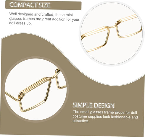 10 Pcs Classic Round Glasses Frame for Dolls, Steel Golden Metal Doll Toy Accessories