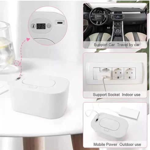 Plplaaoo Portable USB Baby Wipe Warmer, Large Capacity Wet Wipes Dispenser with Constant Temperature, Even Heating