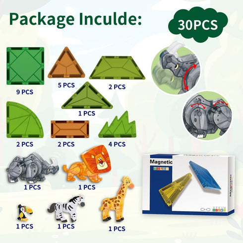Voxifyx Set 5-7 Magnetic Tiles Grassland Animals Theme Toys, Magnet Tiles Building Blocks Toys for Kids Ages Year Old