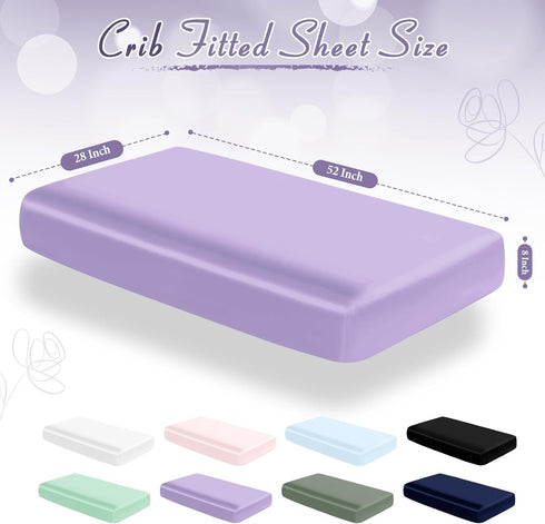 2 Pack, 28 52 8 Inch Entisn Satin Crib Sheets x x Soft Fitted Crib Mattress Sheets for Baby Girls, Light Purple Nursery