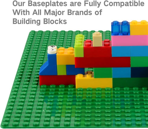 Peel-and-Stick Baseplates, Self Adhesive Building Brick Plates - 4 Pack (10" x 10") in Green