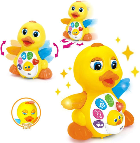 Musical Flapping Yellow Duck - Interactive Educational Learning Walking Light Up Dancing Toy for 1 Year Old