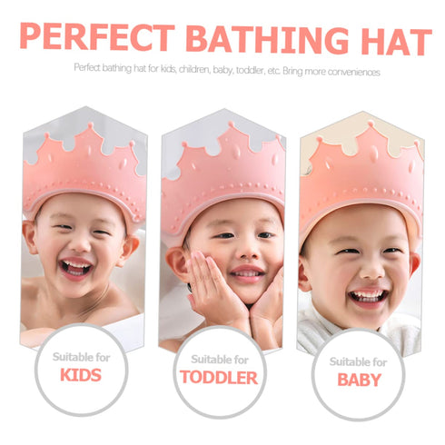 KOMBIUDA Boy Girl Bath Caps Adjustable Shampoo Hat for Boy Girl Crown Shape Design for Fun Bathing Protects Eyes