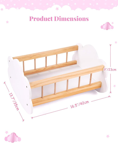 12-16 Inches BABESIDE Wooden Baby Dolls Bed for Doll, Rocking Babys Doll Crib, Sleep Bed, Baby Dolls Accessories