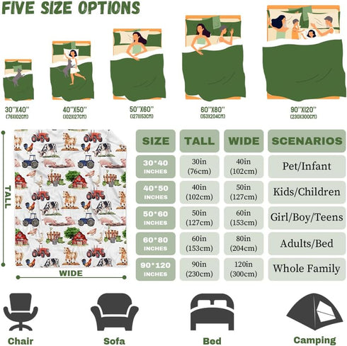 Buyyet 60''x80'for Farm Animal Baby Blanket,Farmhouse Barn Neutral Baby Blanket for Boy Girl,Nursery Cow Chicken Pig
