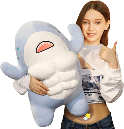ELAINREN 3D Muscle Shark Plush Toy - Large 17.7" Blue Whale Fish Pillow, Soft & Adorable Ocean Animal Doll Gift