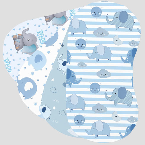 Wauprant 4pcs 100% Elephant Burp Cloths for Baby Boys Girls Cotton Blue Elephant Themed Design Burp Rags, Soft