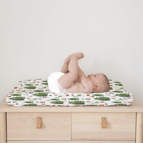 Woodland Animals Camping Changing Pad Covers, Soft Breathable Sheets for Boy Girl with Giraffe, Hedgehog, 32''x16''