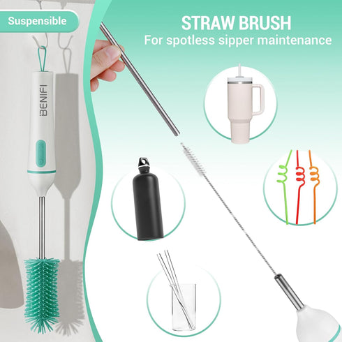 Benifi Set, Travelling Electric Bottle Brush Cleaner, Baby Bottle Brush Fully Water -Proof Bottle Brush, Long Handle