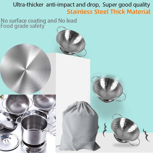 Mini Kids Stainless Steel Cookware Kitchen Toys - Pretend Utensils with Play Pots and Pans Set