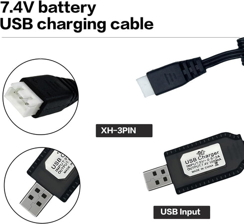 BaiWeiDun 7.4V XH-3Pin 7.4V USB Charger Cable with Plug Universal Compatible RC Car RC Plane RC Tank RC Boat and Other