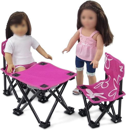 18 Inch Doll 3-PC Folding Camp Camping Beach Sports Chairs and Table - Emily Rose Doll Furniture