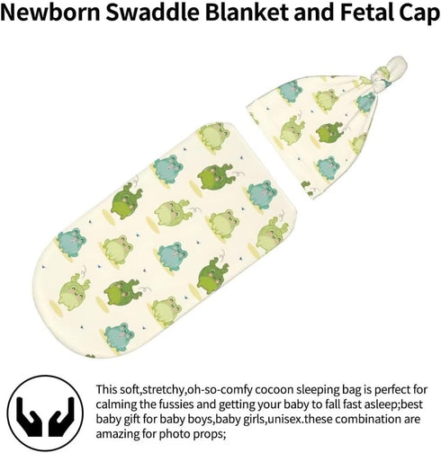 Cartoon Frog Newborn Swaddling Blanket Beanie Hat Sets Soft Baby Receiving Funny Animal Blanket Soft Sleeping Bag New Born Soft Sleep Sacks for Boys Girls by Qiankang