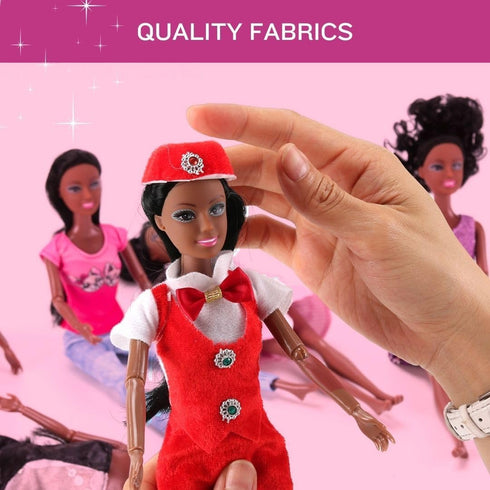 6 Set 11.5" Pack Liberty Imports of African American Black Toy Dolls - Premium Fashion Style Diversity Role Play Dolls