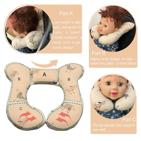 0-2 Baby Neck Pillows, Comfortable Baby Travel Head Neck Support for Car Seat Stroller Pushchair, Soft PP Cotton Travel