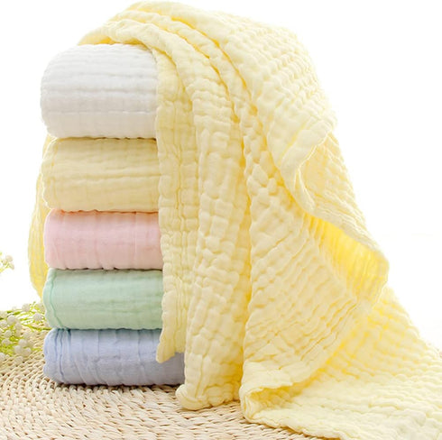 Aablexema Baby Muslin Bath Towels - Set of 2 Large Size 43X43 Inches Swaddle Blanket for Newborn Toddlers Boys Girls (White & Yellow) by Aablexema