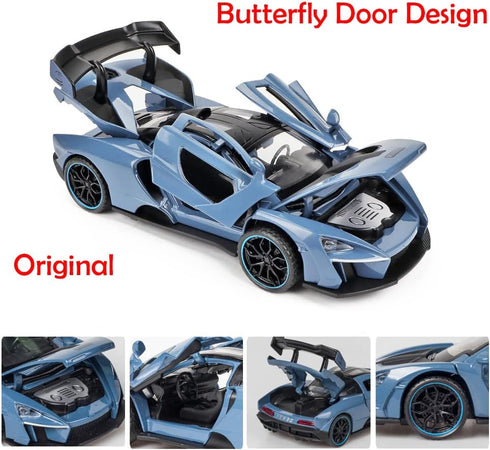 iPariser Alloy Collectible Blue Senna Toy Vehicle Pull Back DieCast Car Model with Lights and Sound