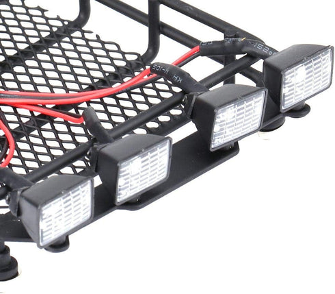 RC Car Roof Rack, Middle Size Luggage Carrier with Quadrate LED Lights for SCX10