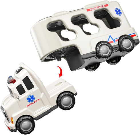 5 Pack 3 4 5 6 3-9 TEMI Ambulance Vehicle Toddler Truck Toys for Year Old Boys, Friction Powered Cars with Toy