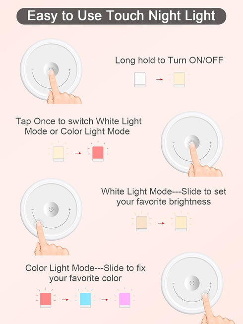 Baby Night Light, Portable Nursery Night Lamp for Kids Bedroom, Warm & Soft Bedside Lamp, Touch Control, Rechargeable,