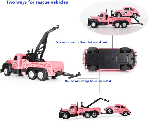 Set 2PCS,City 3-5 4-7 8-12 1:64 Mini Rc Truck,Tow Trucks Toy with Mini Metal Car Service Vehicle Remote Control Tow