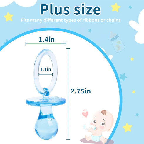 Pacifiers for Baby Shower Game, 36 Plastic Pacifiers for Baby Shower Decoration DIY, large Size Baby Shower Pacifiers, Gender Reveal Party Table Scatter/Hunt Baby Shower Game Props(Blue, 2.75 in)