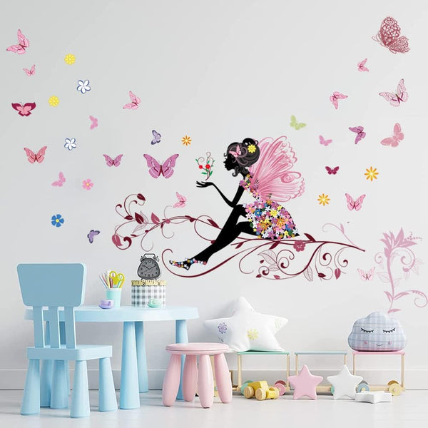 Supzone Butterfly Girl Wall Decal - Colorful Butterflies Wall Sticker for Girls Baby Nursery Bedroom Home Decoration